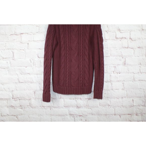 LL Bean Red Cotton Double L Cable Zip Cardigan Sweater Size S - Picture 7 of 10
